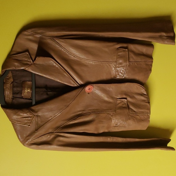 Soft Italian vintage nappa leather jacket with one button. - Picture 3 of 12
